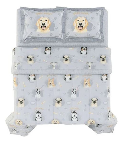 Edredom Casal Infantil Dog 200 Fios Toque Macio Karsten