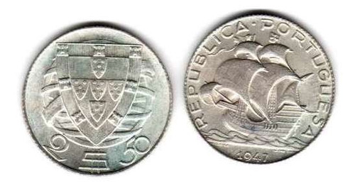 Moneda De Portugal Plata 2,50 Escudo Año 1947 Sin Circular