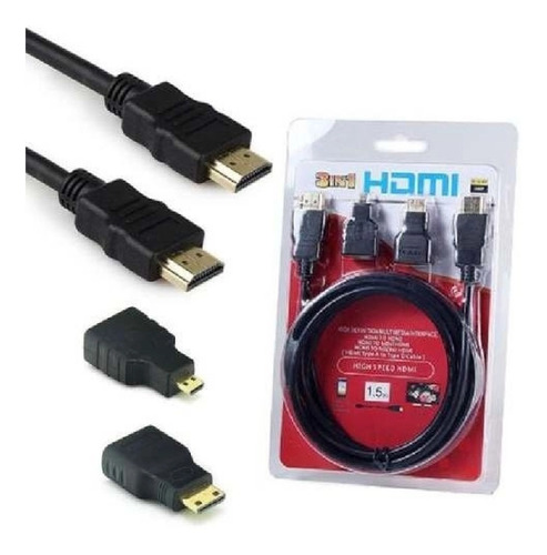 Cabo Hdmi 3 Em 1 Adaptador Hdmi Micro E Mini 1.5m 1080p