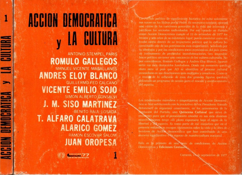Accion Democratica Y La Cultura Romulo Gallegos Andres Eloy