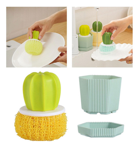 W 6 Juego De Cepillos Para Fregar Platos De Cactus, Cepillo