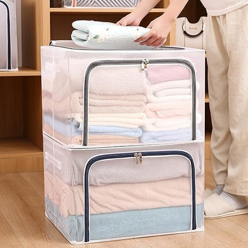 Caja Organizador Ropa Plegable De Metal Tela Almacenamiento Transparente