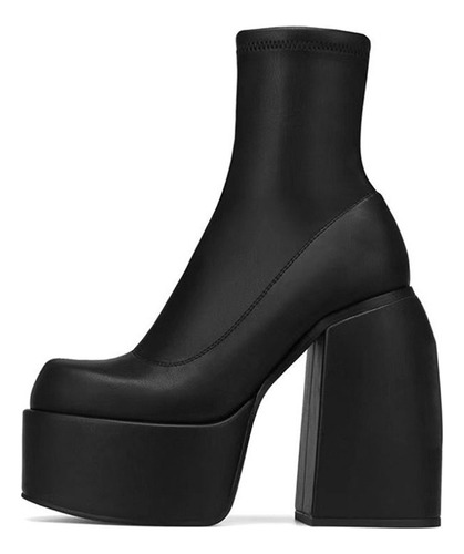 Botas De Mujer Con Plataforma Tacón Alto Grueso Blanco Negro