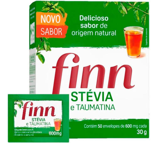 Adoçante Finn Pó Stévia Taumatina Sache 50 Unidades 600mg