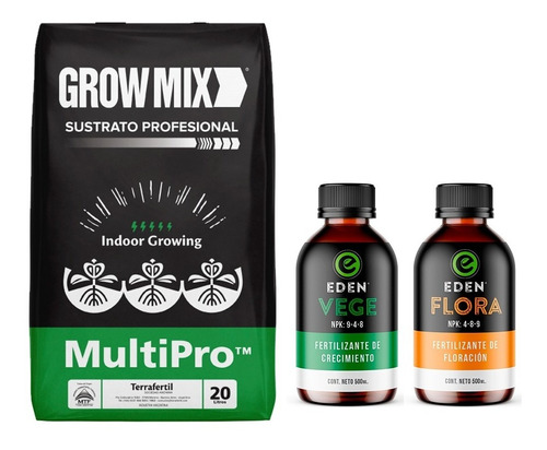 Sustrato Growmix Multipro 20lts Con Eden Vege Y Flora 500ml