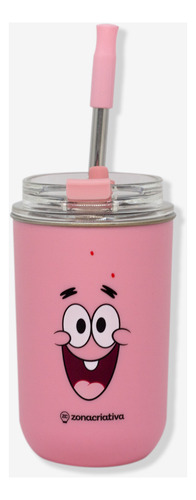 Copo Neo C/canudo Patrick Bob Esponja Zona Criativa Cor Rosa