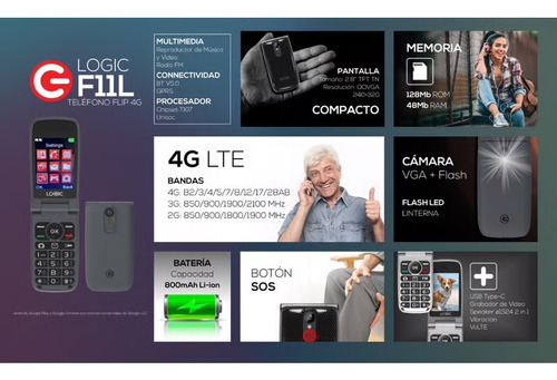 Teléfono Adulto Mayor Logic F11l 4g Tipo Almeja Negro