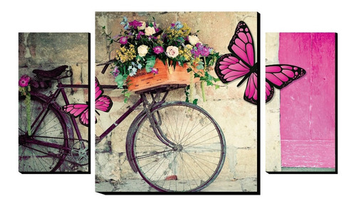 Cuadro Decorativo Mariposas Y Bicicleta Rosa Vintage