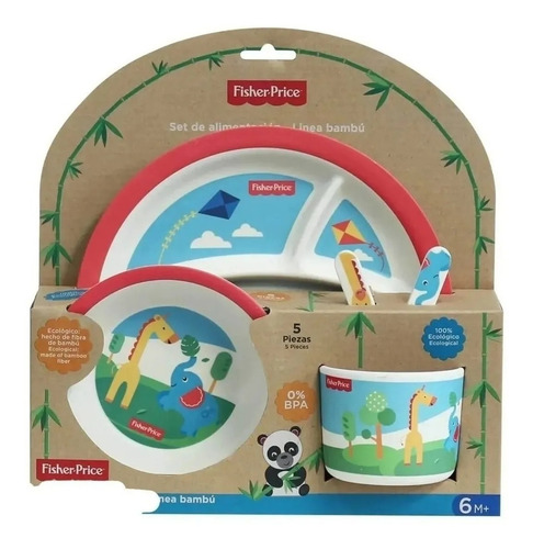 Imagen 6 de 8 de Set Alimentacion Bebe Bamboo Plato Vaso Fisher Price 5pz