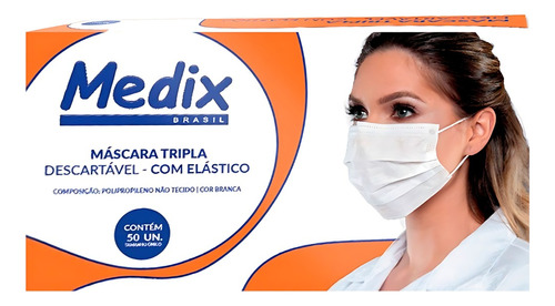 Máscara Tripla Descartável C/ 50 Un Medix C/ Reg. Anvisa 