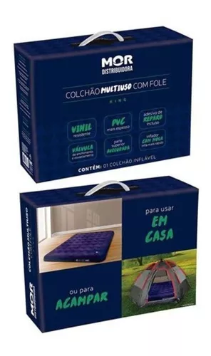 Colchão Inflável Casal Mor + Inflador Embutido + Kit Reparo
