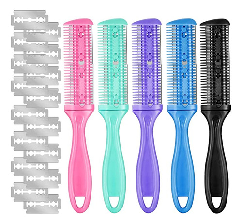 5 Pieces Razor Comb With 20 Pieces Razors, Hair Cutter Comb.