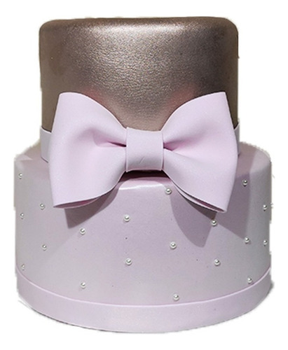 Bolo Fake Rose Gold Com Pérolas E Laço - Ideal Pegue E Monte