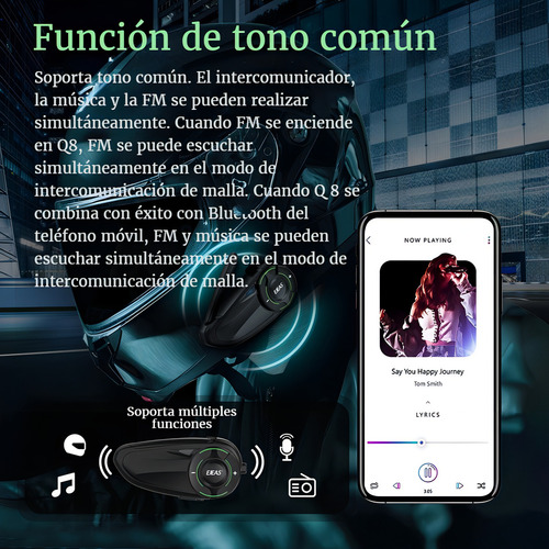Ejeas Q8 Intercomunicador Moto Bluetooth 1200mts 6 Piloto Color Negro