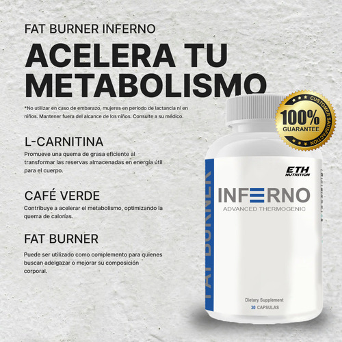 Inferno Fat Burner Suplemento Control De Grasa Corporal Sin Sabor
