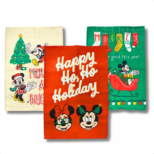Kit 3 Panos De Pratos Mickey E Minnie Natal I - Disney