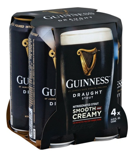 Guinness Draught Stout Nitrogenada Pack 4 Latas Cerveza