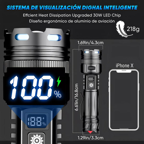 Lámpara Táctica Ultra Potente 180000 Lúmenes Con Power Bank