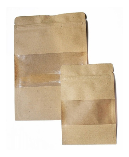 25 Bolsas Doypack Kraft Con Ventana 16x24cm