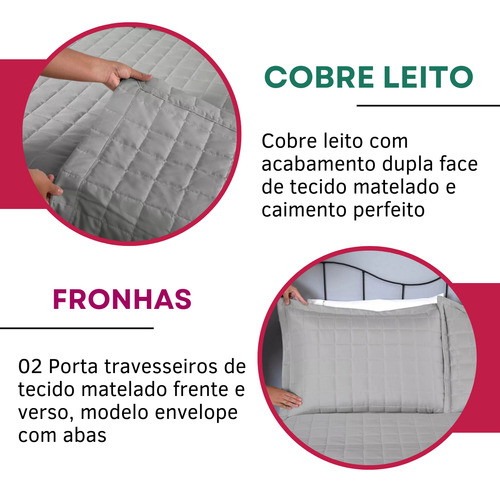 Cobre Leito Colcha 3 Peças Casal Padrão Dupla Face 400 Fios Matelado Toque Suave E Macio Cor Cinza
