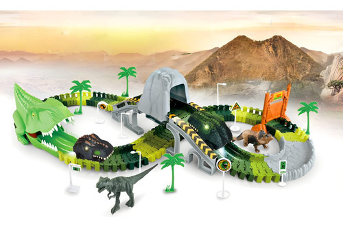 Pista De Dinosaurio Flexible Con Auto Dinosaurio Luz Led