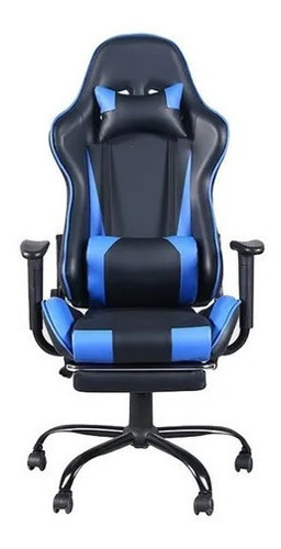 Silla de escritorio Fast 821 con apoyapiés gamer ergonómica  azul con tapizado de cuero sintético