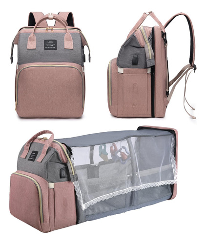 Bolso Cambiador Rosa Con Usb Y 3 Bolsillos Aislados