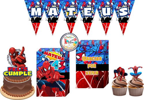 Kit De Spiderman Cumpleaños, Fiesta Infantil- Kotillonk