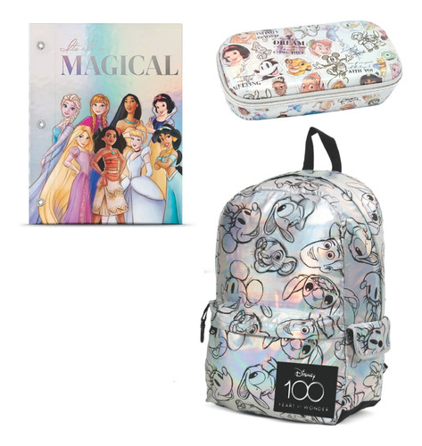 Kit Set 3 Art. Disney 100 Años Mochila Cartuchera Mooving