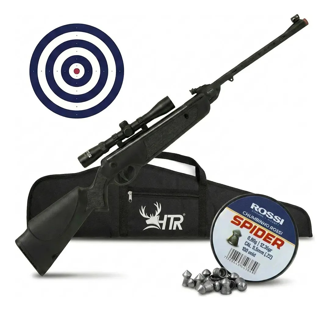 Carabina Espingarda De Pressão Rossi Dione Sport 5.5mm Completa Com Luneta, Capa E Chumbinho