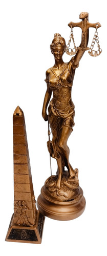 Estatua Mujer De La Justicia 32 Cm + Obelisco De 20 Cm Cobre Y Cobre