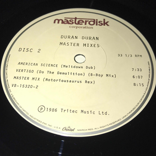 Duran Duran. Master Mixes. Vinilo 12. Disc 1 Y Disc 2. (Usado)