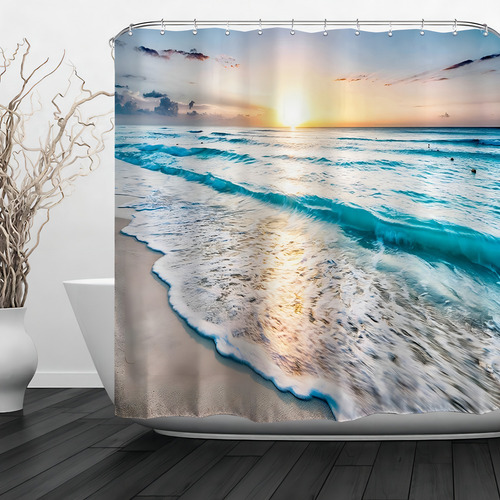 Cortina de Baño de Baño de Poliéster Impermeable y Resistente al Moho 180x180cm Diseño del Amanecer del Mar Baccessor SC-265-1-A