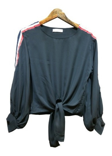 Blusa Manga Longa De Amarrar Frente Com Listras