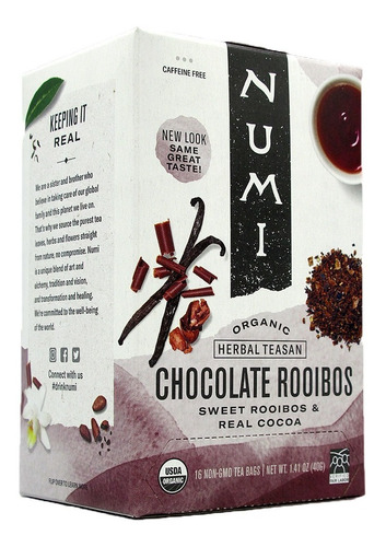 Infusiones Chocolate Rooibos Orgánico Marca Numi. Agronewen