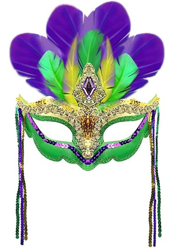 Mascaras Disfraz Mardi Gras Mascaras Plumas Verdes Y Moradas