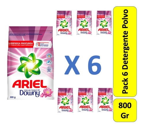 Pack X 6 Detergente Polvo  Ariel Downy 800gr.