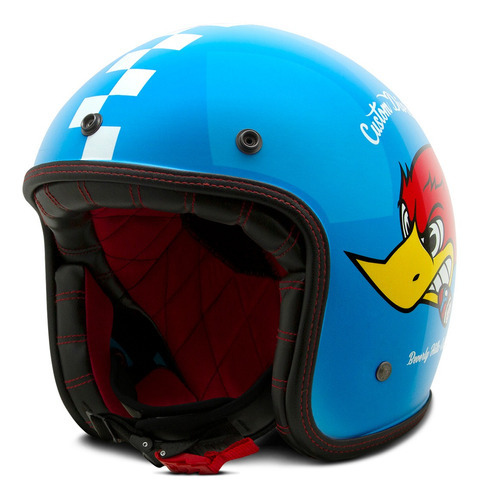 Capacete Vintage Pica Pau Chopper Old School Viseira Bolha Cor Azul-claro Tamanho do capacete 60