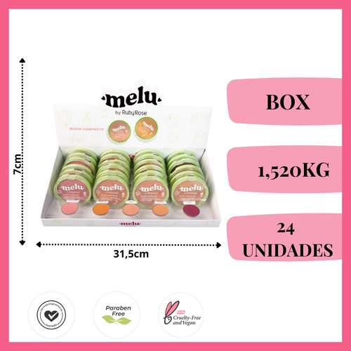 Blush Compacto Atacado Melu Ruby Rose Box C/ 24 Unidades Tom Da Maquiagem Box Pó Compacto Facial Melu