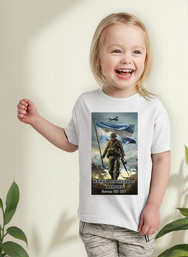 Remera Niño Niña Heroes Islas Malvinas Argentinas Algodón