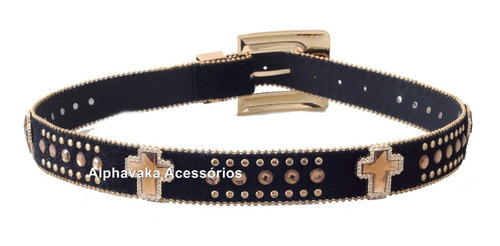 Imagem 4 de 4 de Lançamento Cinto Feminino Country Preto Com Strass E Pedrarias