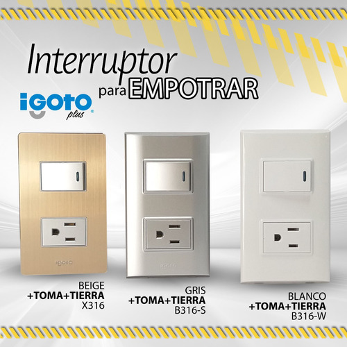 Interruptor Igoto Empotrar +toma+tierra / Blanco-gris-beige