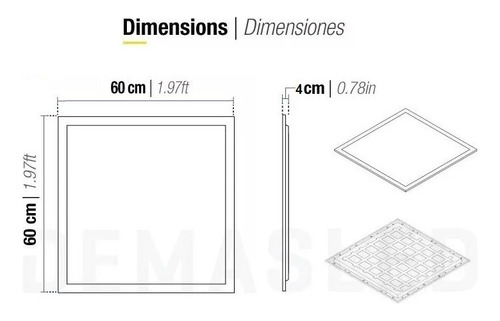 Panel Led Plafón 60x60cm 48w Empotrable Cielo Foco Cuadrado Estructura Blanco neutro 4000K