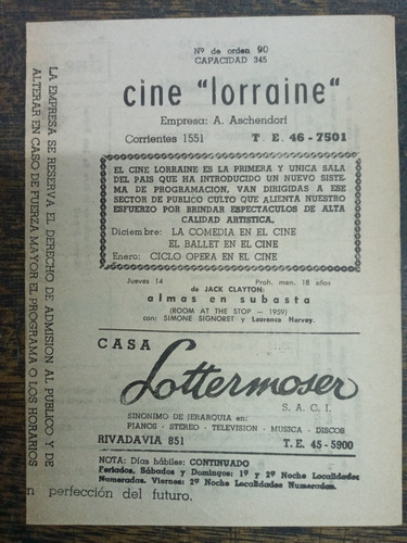 Programa Cine Lorraine * Noviembre 1963 * 