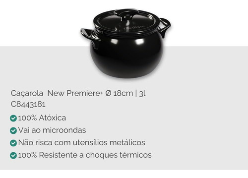 Conjunto Panelas Cerâmica New Premiere Joy 5 Pcs - Preto - Ceraflame