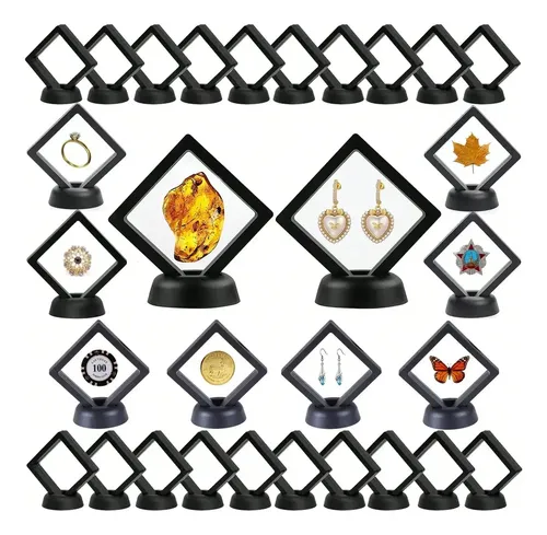 12 Vitrinas 3D Para Monedas Y Joyas - 7x7 Cm, TPU Transparente, Con Base, Exhibición 360°
