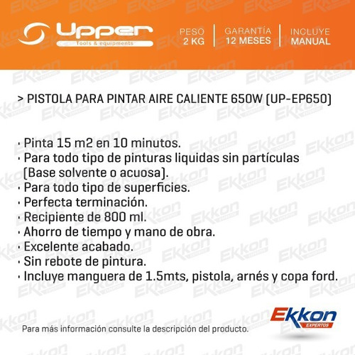 Imagen 2 de 8 de Equipo Pistola Pintar Hvlp 650w Compresor Aire Caliente