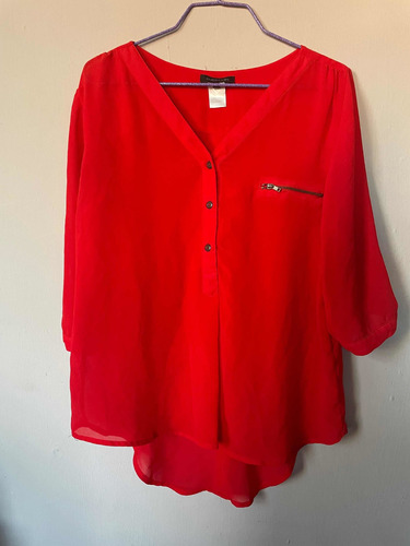 Blusa Roja Talla Mediana M Manga 3/4 Escotada Escote V