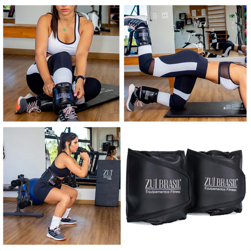 Kit De Exercícios Par Tornozeleira 5kg Colchonete Corda Zuí Cor Preto