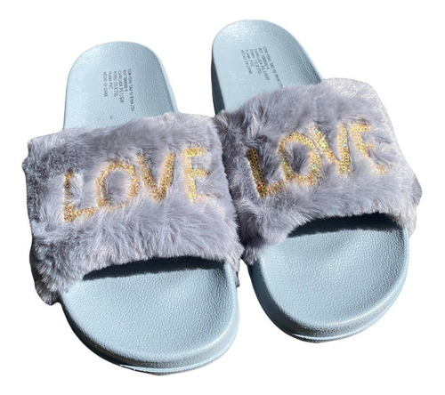 Chalas Pantuflas Sandalias Mujer Fluffy Peludas Modelo Love